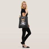 Schattige koffiekat grappig tote bag (Op model)