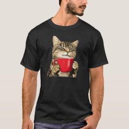 Schattige koffiekat kitten drinkt rode mok t-shirt