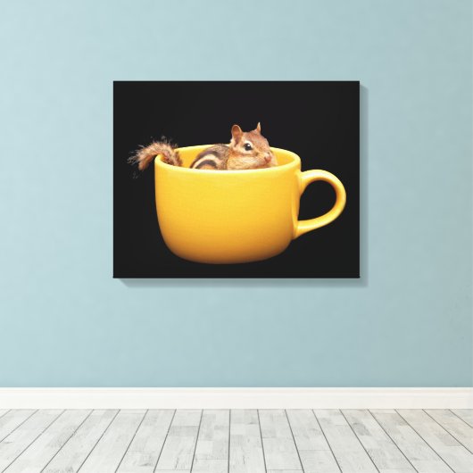 Schattige koffiekopje Chipmunk Canvas Afdruk (Insitu (Houten vloer))