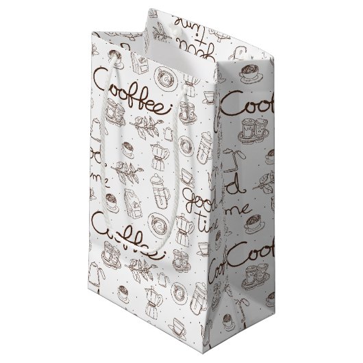 Schattige koffiepatroon Persoonlijk/Zakelijk Wit Klein Cadeauzakje (Voorkant Gekanteld)