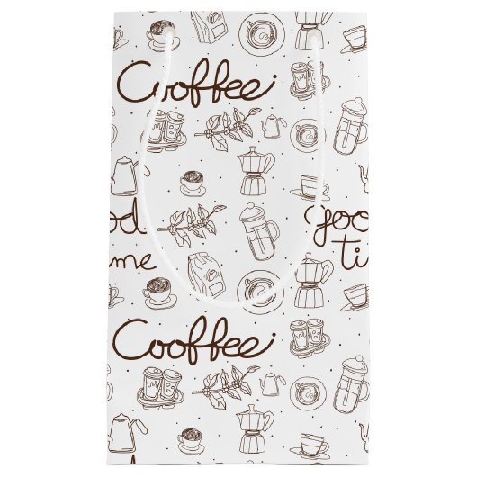 Schattige koffiepatroon Persoonlijk/Zakelijk Wit Klein Cadeauzakje (Voorkant)