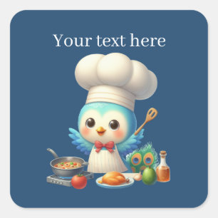 Schattige koken Blauwe vogel Vierkante Sticker