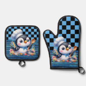 Schattige koken pinguïn keuken ovenwant & pannenlap set (Voorkant)