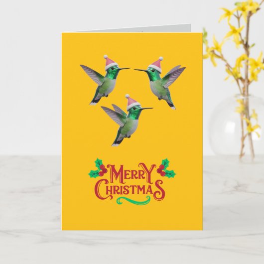 Schattige Kolibrie Kerst Vakantiekaart Kaart (Gele Bloem)
