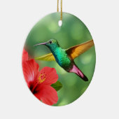 Schattige Kolibrie met Bloem Keramisch Ornament (Rechts)