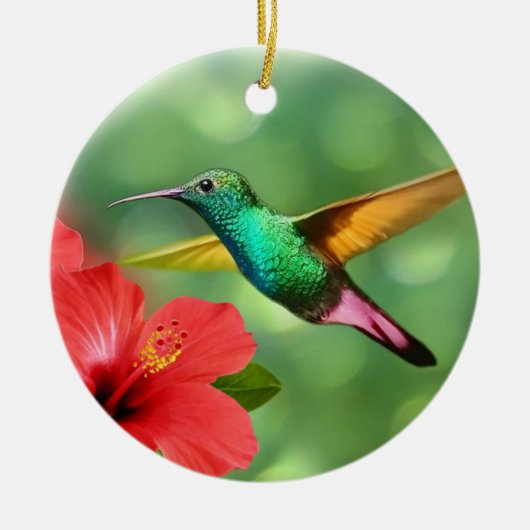 Schattige Kolibrie met Bloem Keramisch Ornament (Voorkant)