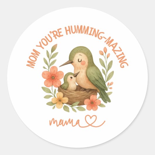 Schattige Kolibrie Moeder Moederdag Ronde Sticker (Voorkant)
