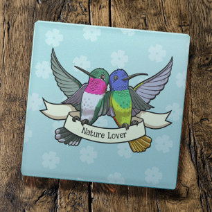 Schattige Kolibries Natuurliefhebber Lint Cartoon Glazen Onderzetter