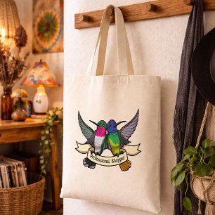 Schattige Kolibries Voeg Eigen Tekst Lint Cartoon Tote Bag