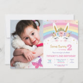 Schattige konijn 1e verjaardag meisjes regenboog k kaart (Voorkant)