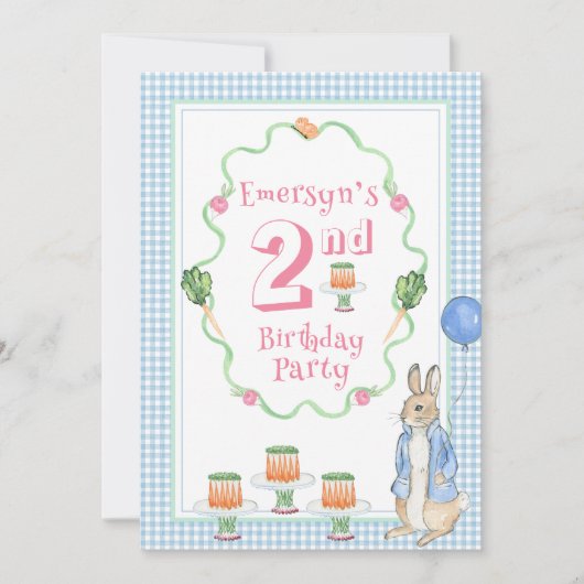 Schattige konijn 2e roze verjaardagsfeestje kaart (Voorkant)