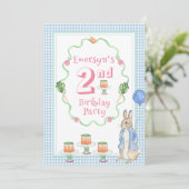 Schattige konijn 2e roze verjaardagsfeestje kaart (Staand voorkant)