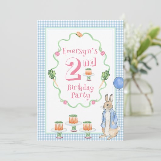 Schattige konijn 2e roze verjaardagsfeestje kaart (Staand voorkant)