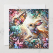 Schattige konijn achtervolging vlinder Glas in loo Feestdagenkaart (Voorkant)