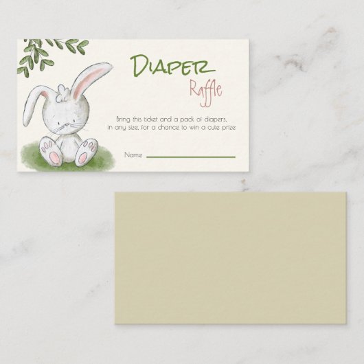 Schattige konijn Baby shower luier Raffle Informatiekaartje (Voorkant / Achterkant)