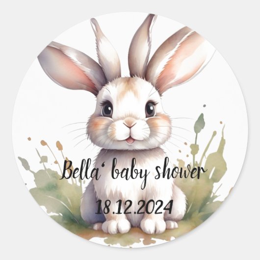 Schattige konijn baby shower ronde sticker (Voorkant)