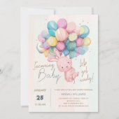 Schattige Konijn & Ballonnen Baby shower Uitnodigi Feestdagenkaart (Voorkant)
