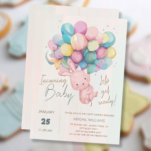 Schattige Konijn & Ballonnen Baby shower Uitnodigi Feestdagenkaart