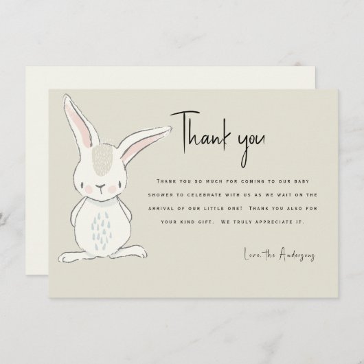 Schattige Konijn Beige Baby shower Dank u Kaart (Voorkant / Achterkant)