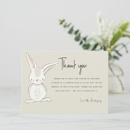 Schattige Konijn Beige Baby shower Dank u Kaart (Staand voorkant)