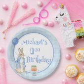 Schattige Konijn Blauw 1e Verjaardagsfeest Papieren Bordje (Feest)