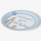 Schattige Konijn Blauw 1e Verjaardagsfeest Papieren Bordje (Gekanteld)