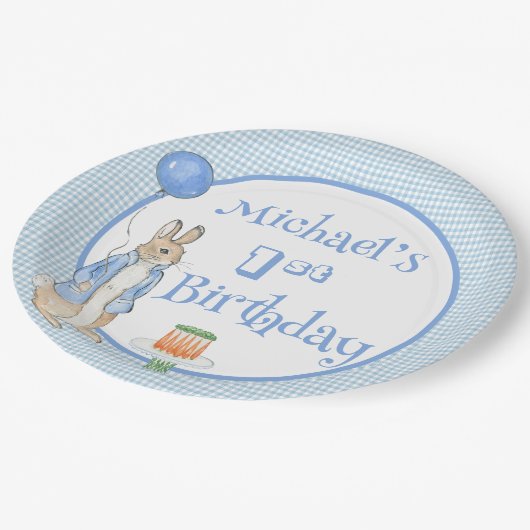 Schattige Konijn Blauw 1e Verjaardagsfeest Papieren Bordje (Gekanteld)