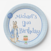 Schattige Konijn Blauw 1e Verjaardagsfeest Papieren Bordje (Voorkant)