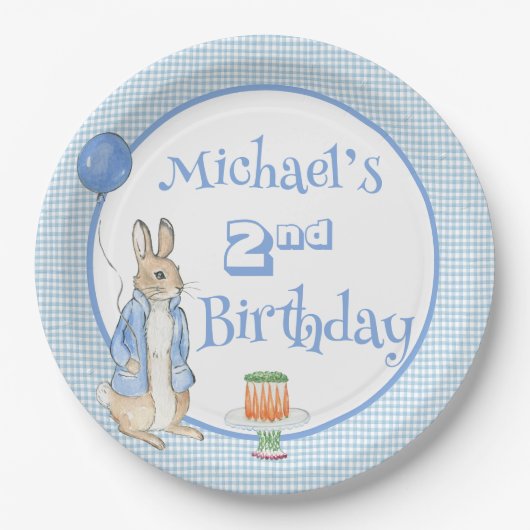 Schattige Konijn Blauw 2e Twee Verjaardagsfeest Papieren Bordje (Voorkant)