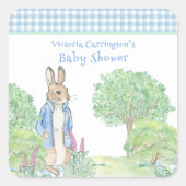 Schattige Konijn Blauw Dier Thema Waterverf Vierkante Sticker (Voorkant)