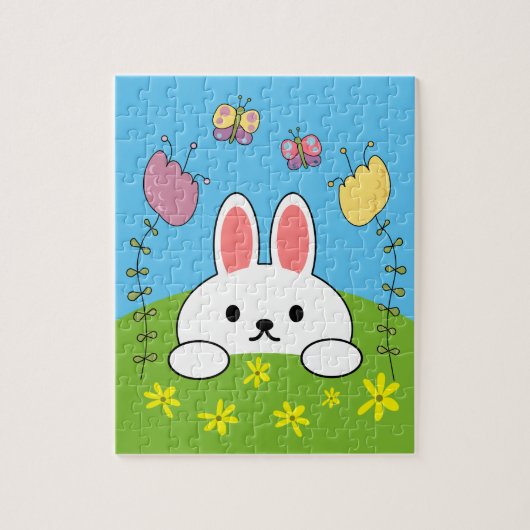 Schattige Konijn Bloemen En Vlinders Legpuzzel (Verticaal)