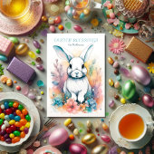 Schattige Konijn Bloemen Waterverf Pasen Kaart