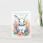 Schattige Konijn Bloemen Waterverf Pasen Kaart (Voorkant)