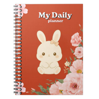 Schattige Konijn Bloemendagplanner | Roze Waterver Notitieboek