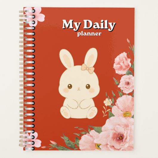 Schattige Konijn Bloemendagplanner | Roze Waterver Planner (Voorkant)