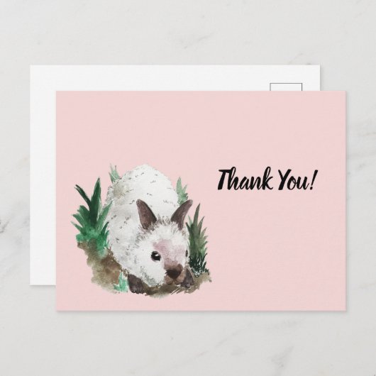 Schattige Konijn Blush Roze Baby shower Bedankt Briefkaart (Voorkant / Achterkant)