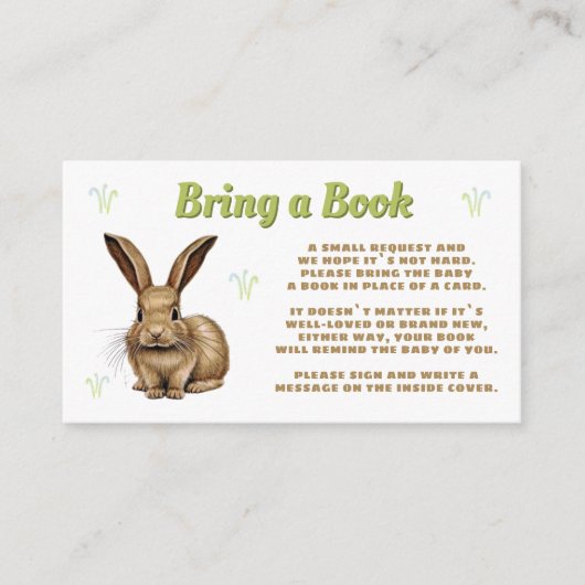Schattige konijn brengt een boek Baby shower Informatiekaartje (Voorkant)