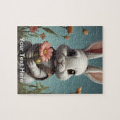 Schattige konijn dat een bloem vasthoudt legpuzzel (Horizontaal)