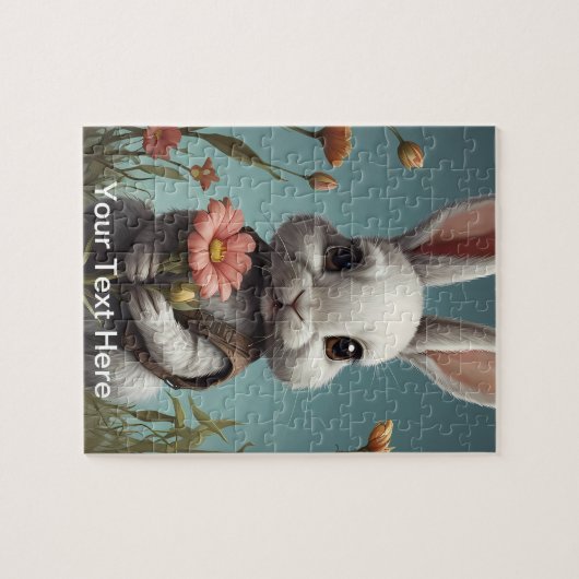 Schattige konijn dat een bloem vasthoudt legpuzzel (Horizontaal)