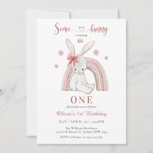 Schattige konijn draait eerste verjaardag van een  kaart (Voorkant)