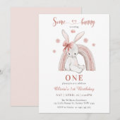 Schattige konijn draait eerste verjaardag van een  kaart (Voorkant / Achterkant)