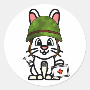 Schattige Konijn Dragen legerhelm Ronde Sticker