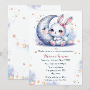 schattige konijn en de maan baby shower kaart