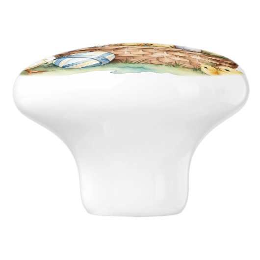 Schattige konijn en kuikens keramische knop (Zijkant)