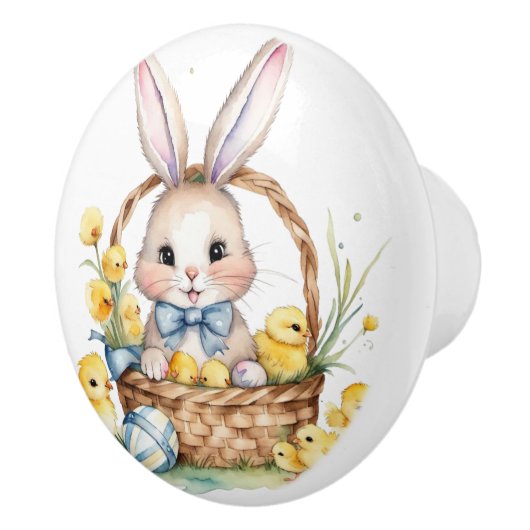 Schattige konijn en kuikens keramische knop (Rechts)