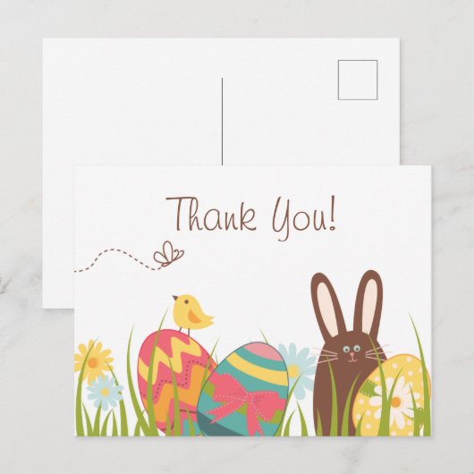 Schattige konijn en paaseieren vakantie dank u briefkaart (Voorkant / Achterkant)