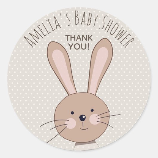 Schattige konijn en Stippen Baby shower Ronde Sticker (Voorkant)