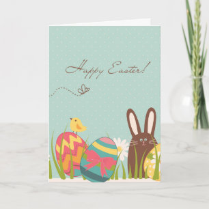 Schattige konijn en versierde eieren Happy Easter  Feestdagen Kaart