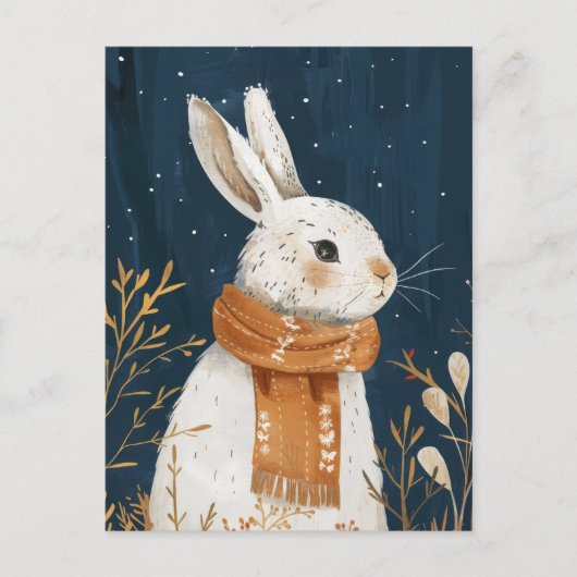 Schattige Konijn Gezellig Winter Night Woodland Ch Briefkaart (Voorkant)