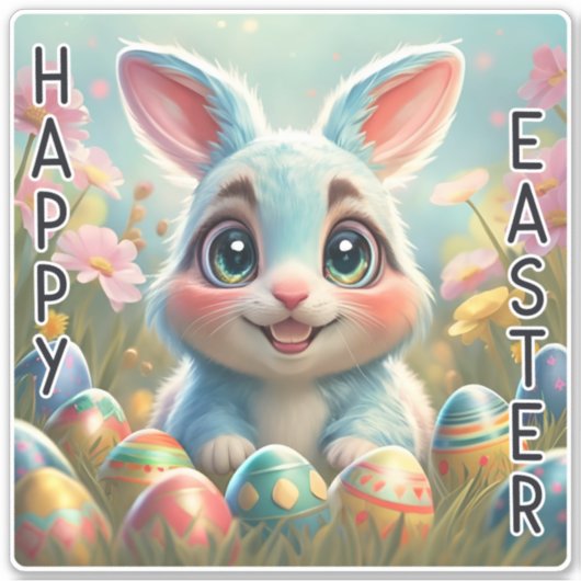 Schattige konijn Happy Eastter sticker (Voorkant)